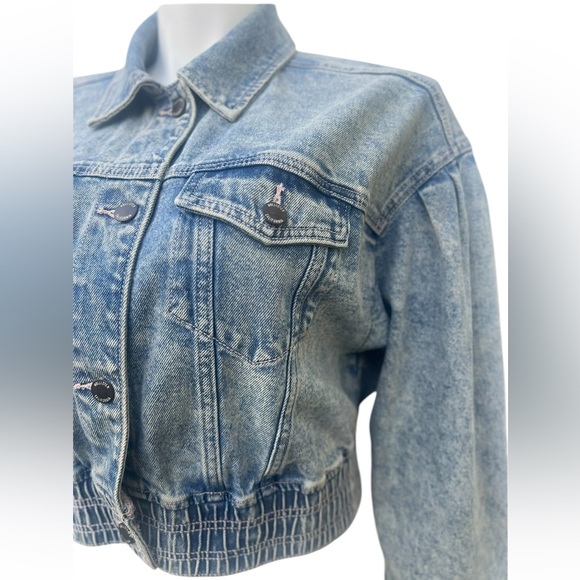 Hollister Balloon Sleeve Denim Jacket Waist Band Jean Jacket Size Large - Picture 10 of 12